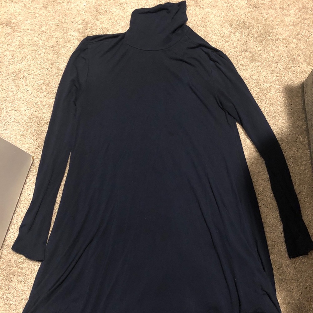 Classic Navy Long-Sleeve Turtleneck Dress